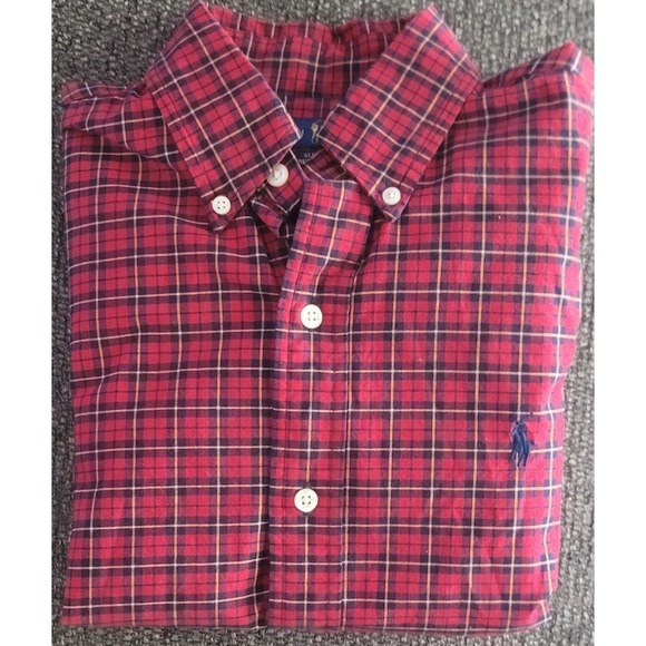 Ralph Lauren Men's Red Plaid Slim Fit Oxford Stretch Button Down Shirt Size XS - Picture 1 of 5